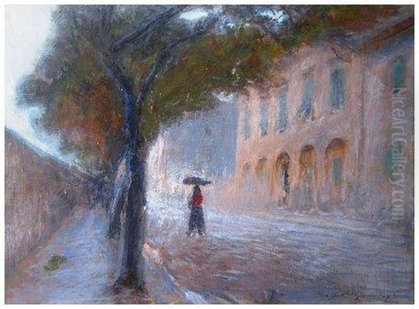 Via Della Bassata A Livorno Oil Painting by Raffaello Gambogi