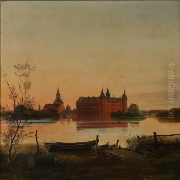 Summer Evening At Frederiksborg Castle Oil Painting by Knud Frederik Gamborg