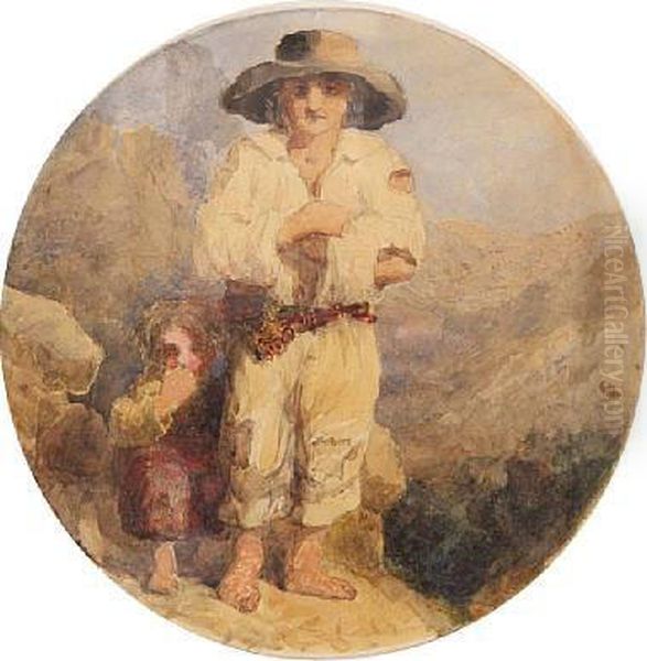 Figures In A Mountainous Landscape Oil Painting by Henry Snell Gamley