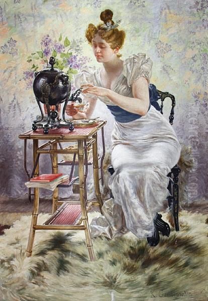 Teatime Oil Painting by Karl Gampenrieder