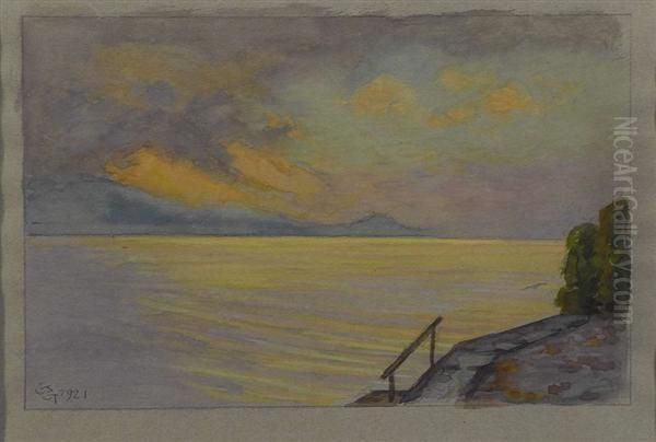 Abendrot Am See. 1921. Oil Painting by Gustav Gamper