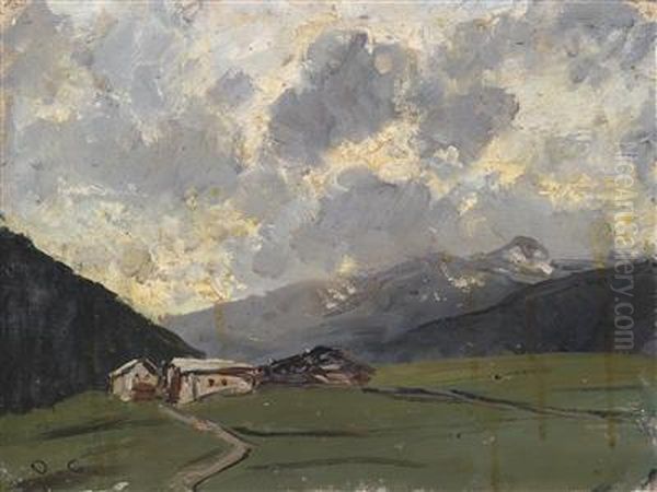 Landscape With Mountain Pastures Oil Painting by Otto Gampert