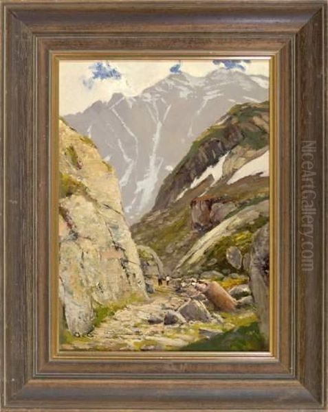 Gebirgsschlucht Oil Painting by Otto Gampert