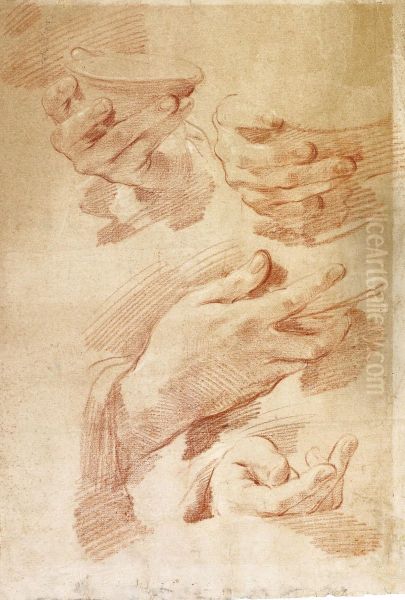 Four Studies Of Hands Holding A Dish Oil Painting by Gaetano Gandolfi