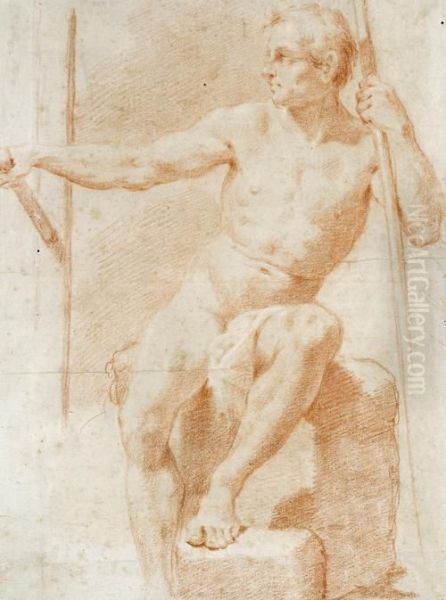 A Male Nude Resting On A Staff Oil Painting by Ubaldo Gandolfi