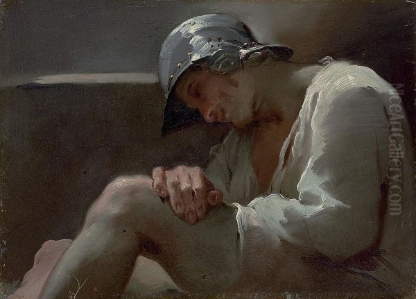 A Sleeping Legionary In A Helmet Oil Painting by Ubaldo Gandolfi