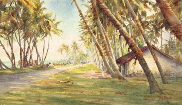 Coast Scene Ceylon (sri Lanka) Oil Painting by Henry George Gandy