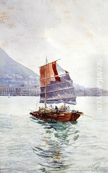 A Junk In Hong Kong Harbour Oil Painting by Herbert Gandy