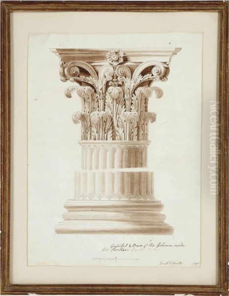 Capital & Base Of The Columns Inside The Pantheon Oil Painting by Joseph Michael Gandy