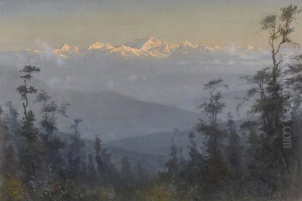 Der Abendliche Kangchendzonga Von Darjeeling Aus Oil Painting by Jamini Prokash Gangooly