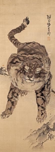 Tiger And Dragon Oil Painting by Kishi Koma Ganku