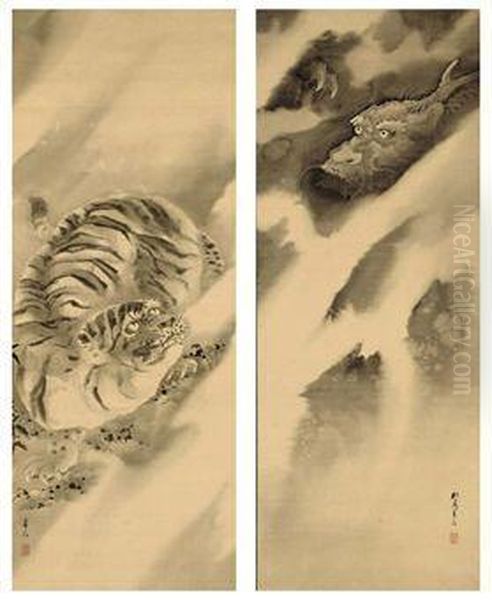 Tiger And Dragon Oil Painting by Kishi Ganryo