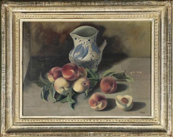 Still Life With Peaches And Broken Pitcher Oil Painting by Emil Ganso