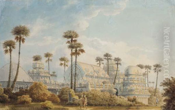 Indian Temples Oil Painting by Justinian Walter Gantz