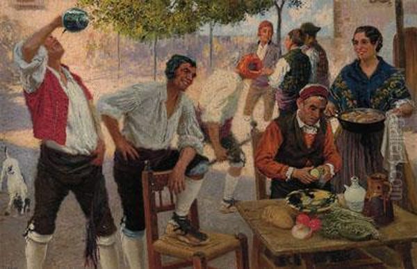 Fiesta En El Campo Yjuego De La Barra Oil Painting by Juan Jose Garate Y Clavero