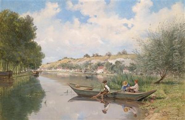 Boys On The River Oil Painting by Gustave Cesaire Garaud