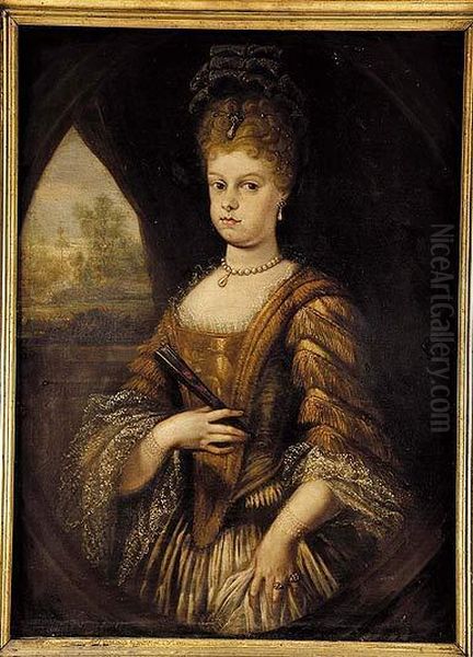 Retrato De Maria Luisa Gabriela De Saboya, De Medio Cuerpo En Un Ovalo Fingido Oil Painting by Juan Garcia Miranda