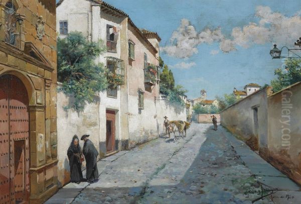 Calle En Granada (in The Street, Granada) Oil Painting by Manuel Garcia y Rodriguez