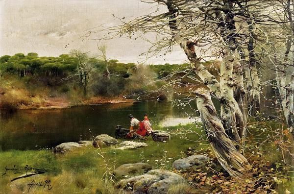 Am Fluss Bei Alcala Oil Painting by Manuel Garcia y Rodriguez