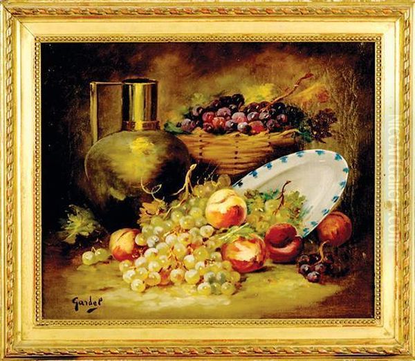 Grape And Peach Still Life Oil Painting by Gardel