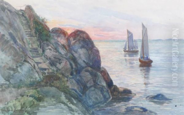 Segelbatar Vid Kust - Motiv Fran Marstrand Oil Painting by Anna Gardell-Ericson