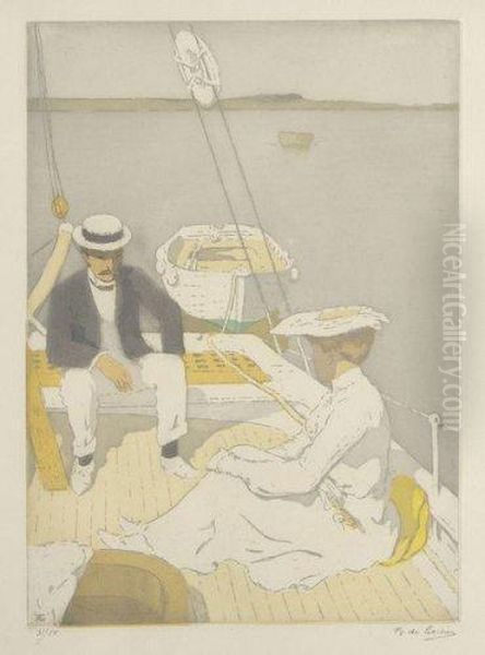 A Bord, La Passagere, Ou Yachting Oil Painting by Du Raoul Gardier