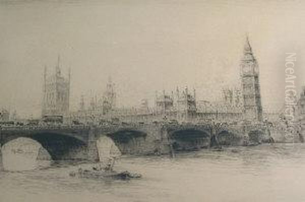 View Of Westminster Bridgewith Big Ben And Houses Of Parliament Oil Painting by Fred Gardner