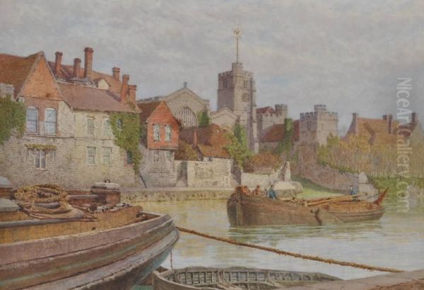 Barges On The Medway At Maidstone Oil Painting by William Biscombe Gardner