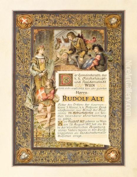 Ehrenurkunde Fur Rudolf Von Alt Wien Oil Painting by Fritz Gareis