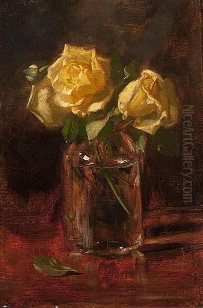 Still Life Of Flowers With Roses In A Glass Vase Oil Painting by Salomon Garf