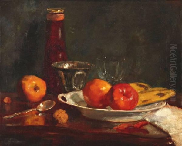 Stilleven Met Glazen En Fruit Op Een Witte Schotel Oil Painting by Salomon Garf