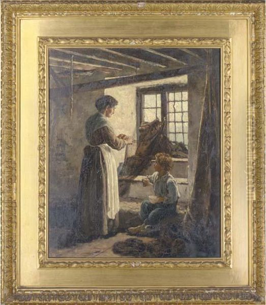 Mending Nets Oil Painting by Charles Trevor Garland