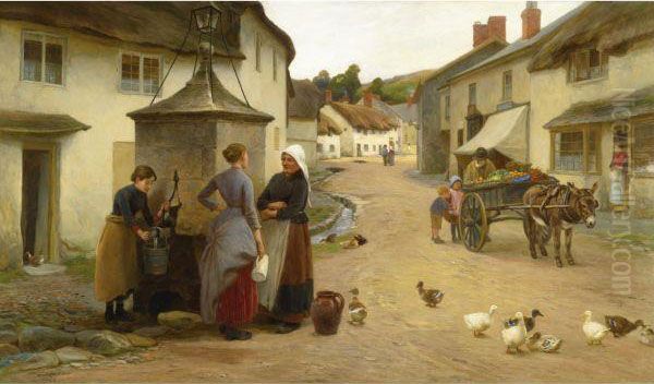 Village Gossips In Beer, South Devon Oil Painting by Henry Garland