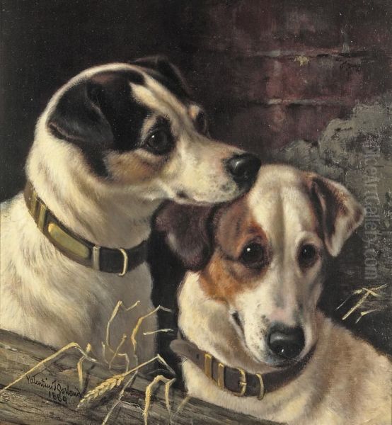 Two Young Terriers Oil Painting by Valentine Thomas Garland