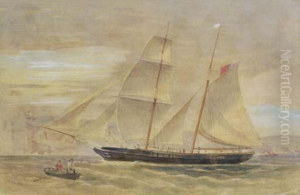 Schooner In Full Sail, Leaving Sydney Harbour Oil Painting by Frederick Garling