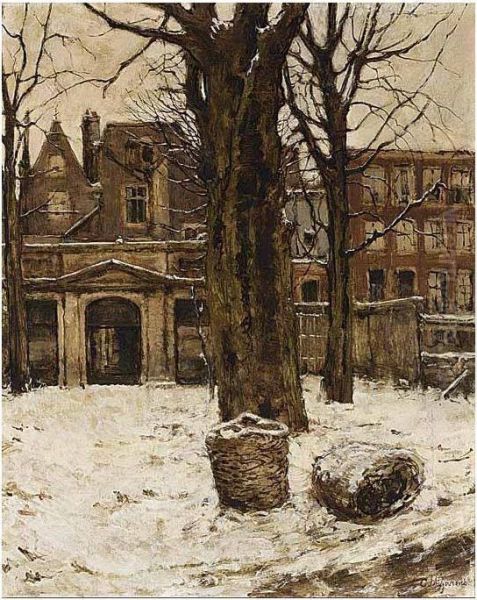 A Winter Landscape Oil Painting by Coenraad Matthias Garms