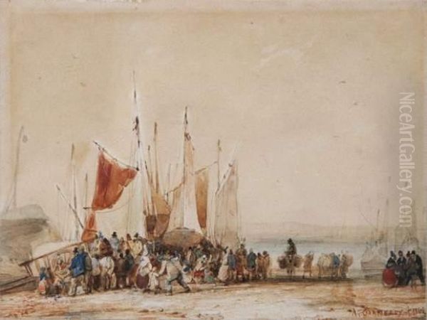 Le Retour Des Pecheurs En Normandie Oil Painting by Hippolyte Garneray