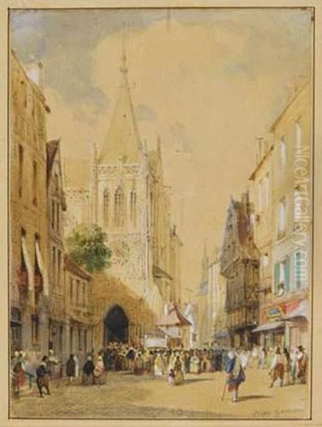 Procession Dans Une Rue Normande Oil Painting by Hippolyte Garneray