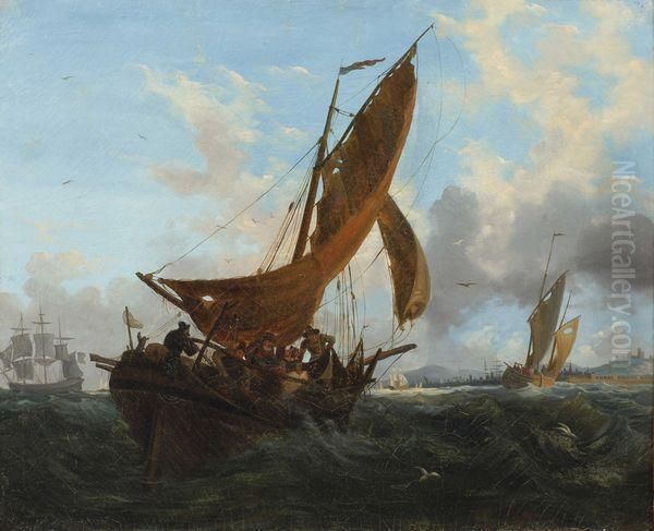 L'entree Au Port De Douvres Oil Painting by Ambroise-Louis Garneray