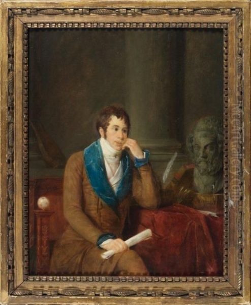 Portrait D'homme Contemplant Le Busted'homere Oil Painting by Jean-Francois Garnerey