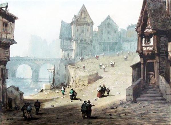 Medieval Town Scene Oil Painting by Etienne Barthelemy Garnier