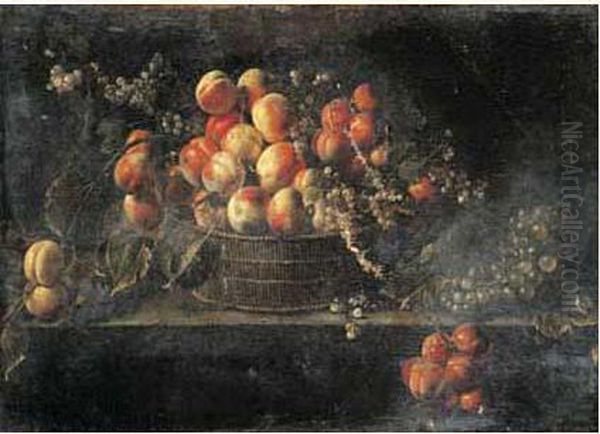 Nature Morte Aux Raisins Et Peches Sur Un Entablement Oil Painting by Francois Garnier