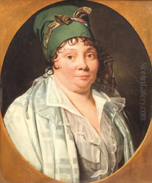 Portrait De Femme Au Fichu Vert Oil Painting by Michel Garnier