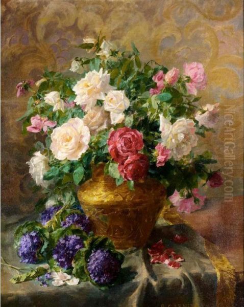 Still Life With Roses Oil Painting by Pierre Garnier