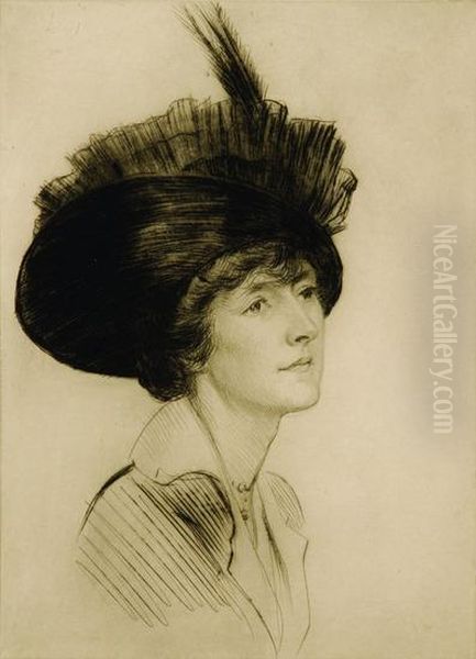 Lady With Feather In Hat Oil Painting by Arthur Garratt