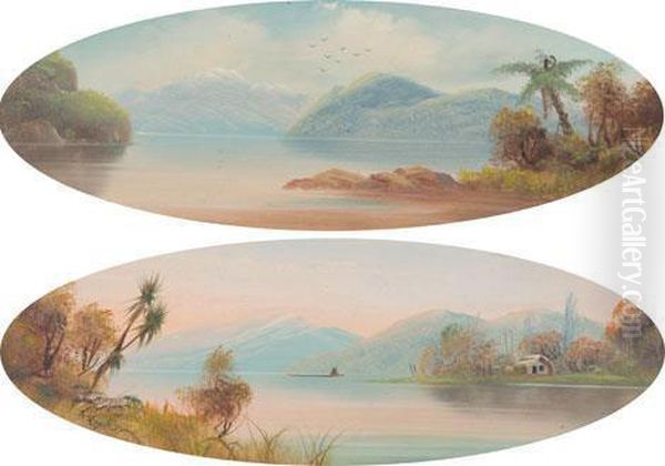 New Zealand Lake Scenes Oil Painting by Edmund Henry Garrett