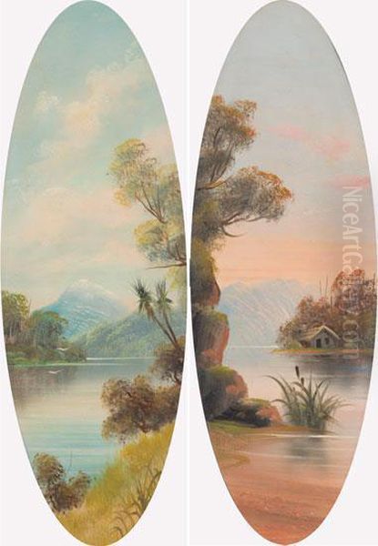 New Zealand Lake Scenes Oil Painting by Edmund Henry Garrett