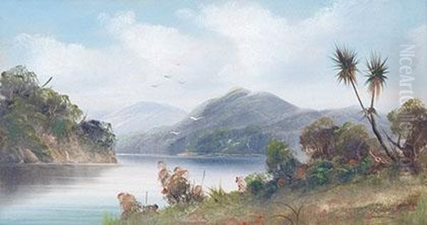 River Scene With Cabbagetree Oil Painting by Edmund Henry Garrett