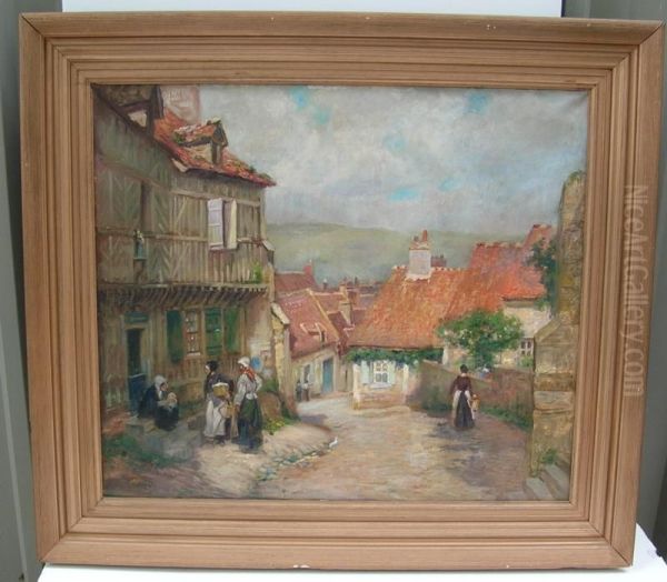 European Village Streetscene Oil Painting by Edmund Henry Garrett