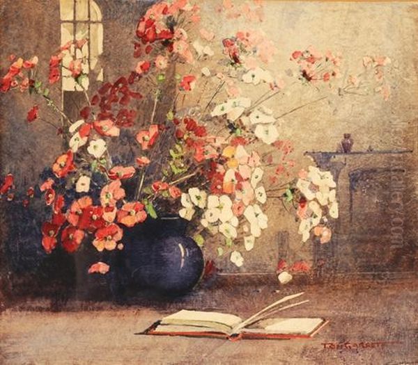 Flowers In Blue Vase Oil Painting by Thomas Balfour Garrett